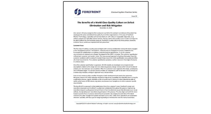 The Benefits of a World Class Quality Culture on Defect Elimination and Risk Mitigation